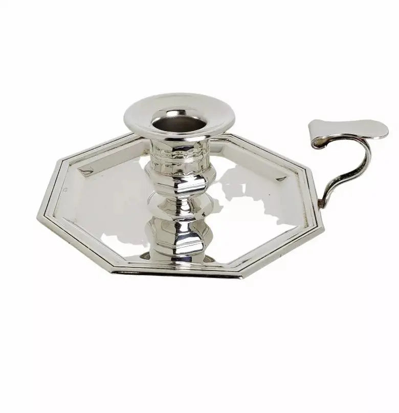 Chamber Candlestick, Silver Plate, Octagonal Corbell Silver