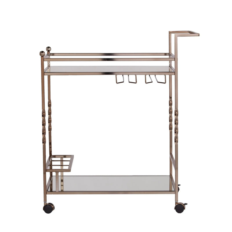 Champagne Metal And Mirrored Glass Rolling Bar Cart With Wine Storage Homeroots Kitchen & Dining
