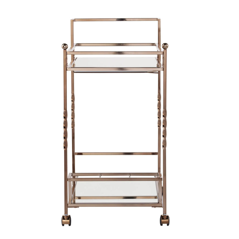 Champagne Metal And Mirrored Glass Rolling Bar Cart With Wine Storage Homeroots Kitchen & Dining