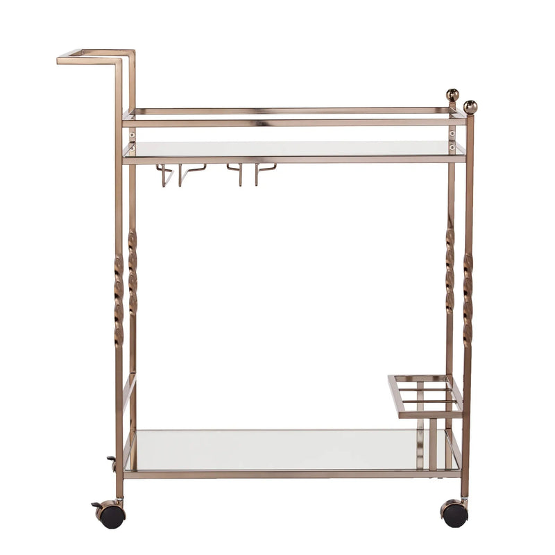 Champagne Metal And Mirrored Glass Rolling Bar Cart With Wine Storage Homeroots Kitchen & Dining