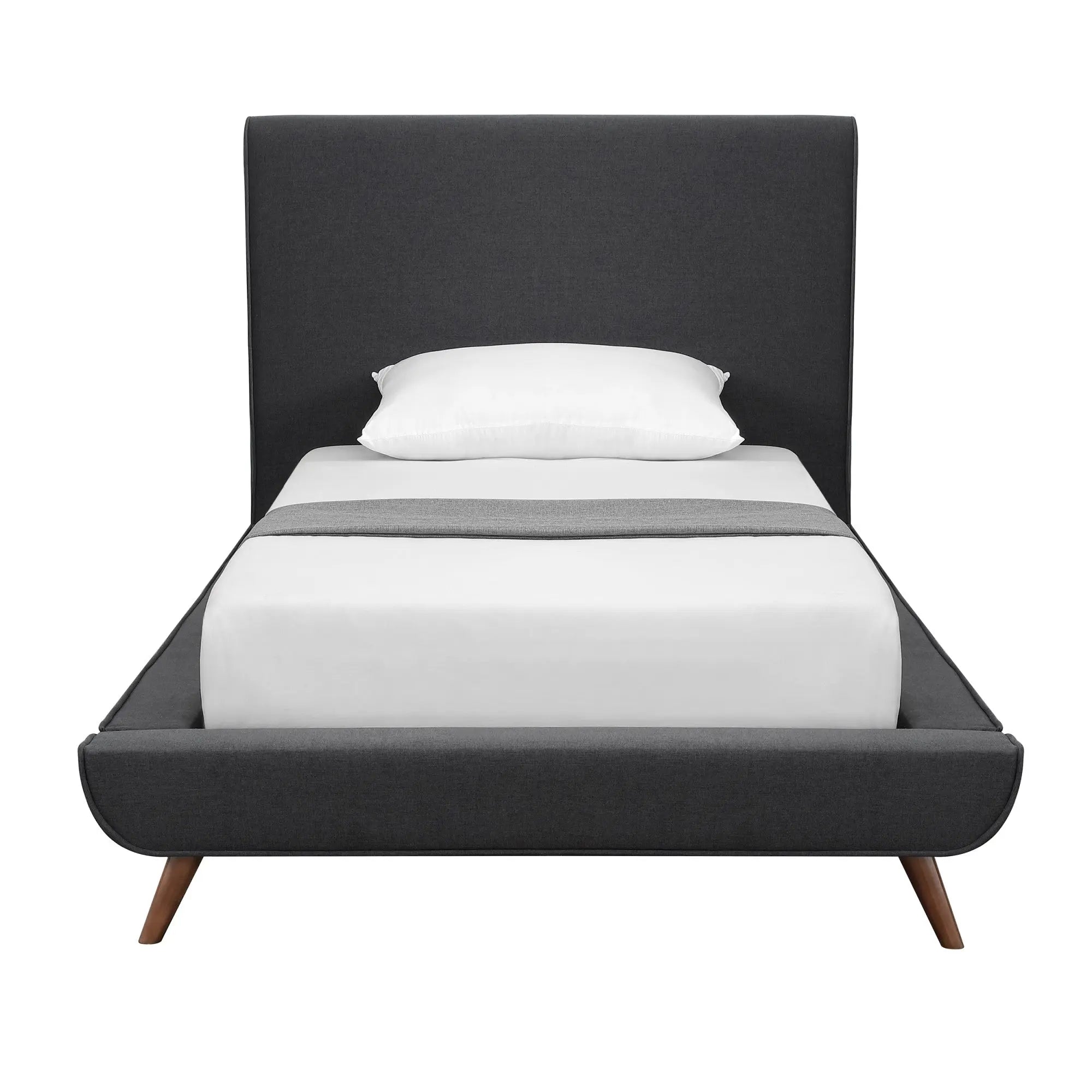 Charcoal Solid Wood Twin Upholstered Linen Bed Homeroots Bed & Bath