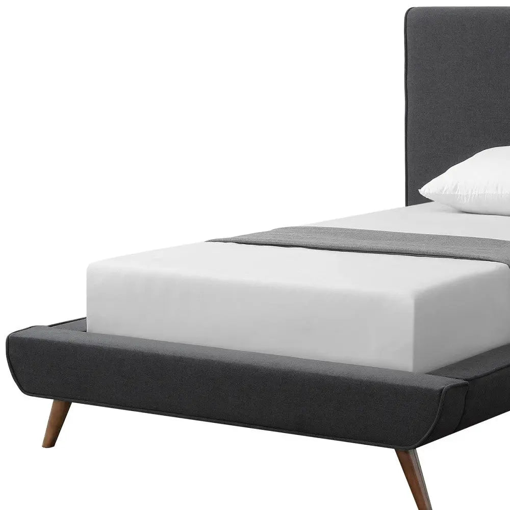 Charcoal Solid Wood Twin Upholstered Linen Bed Homeroots Bed & Bath