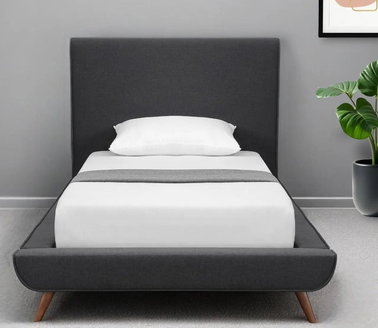Charcoal Solid Wood Twin Upholstered Linen Bed Homeroots Bed & Bath