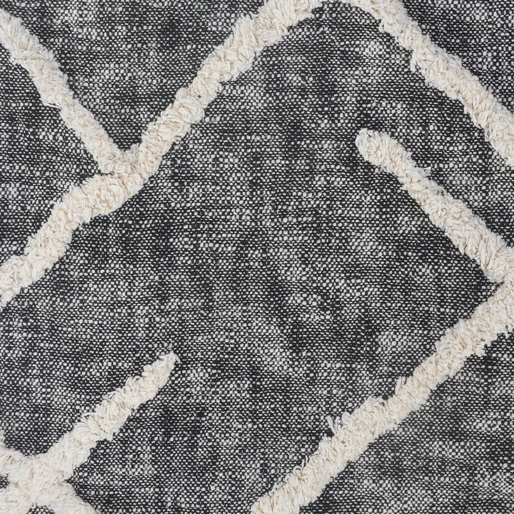 Charcoal and Off White Geometric Twin Cotton Coverlet With Fringe Homeroots Bed & Bath