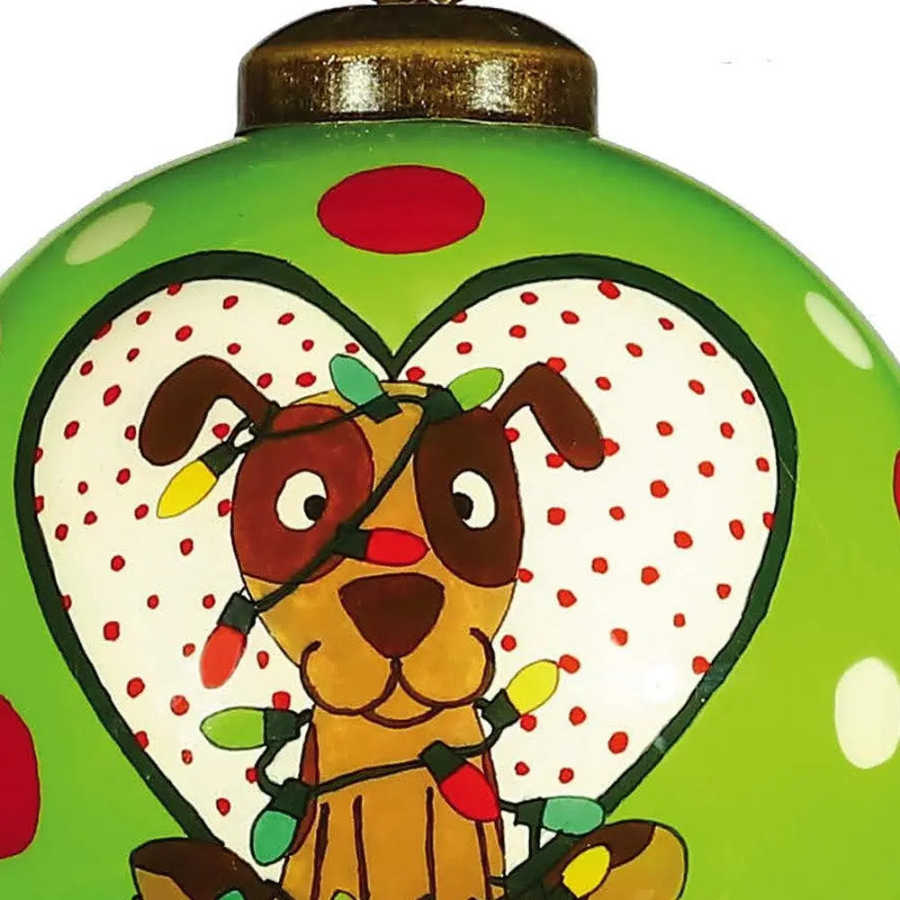 Charming Dog in a Heart Hand Painted Mouth Blown Glass Ornament Homeroots Home Decor