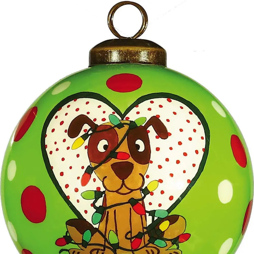 Charming Dog in a Heart Hand Painted Mouth Blown Glass Ornament Homeroots Home Decor