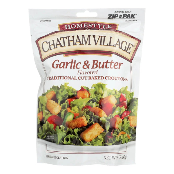 Chatham Village Traditional Cut Croutons - Garlic And Butter - Case Of 12 - 5 Oz. Chatham Village