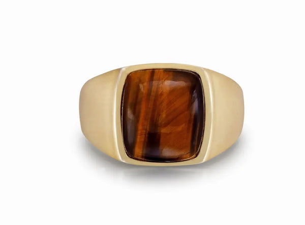 Chatoyant Red Tiger Eye Quartz Stone Signet Ring in 14K Yellow Gold Plated Sterling Silver Luv My Jewelry