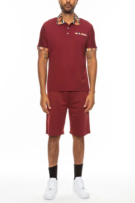 Checkered Detail Polo Short Set WEIV