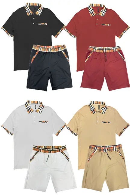 Checkered Detail Polo Short Set WEIV