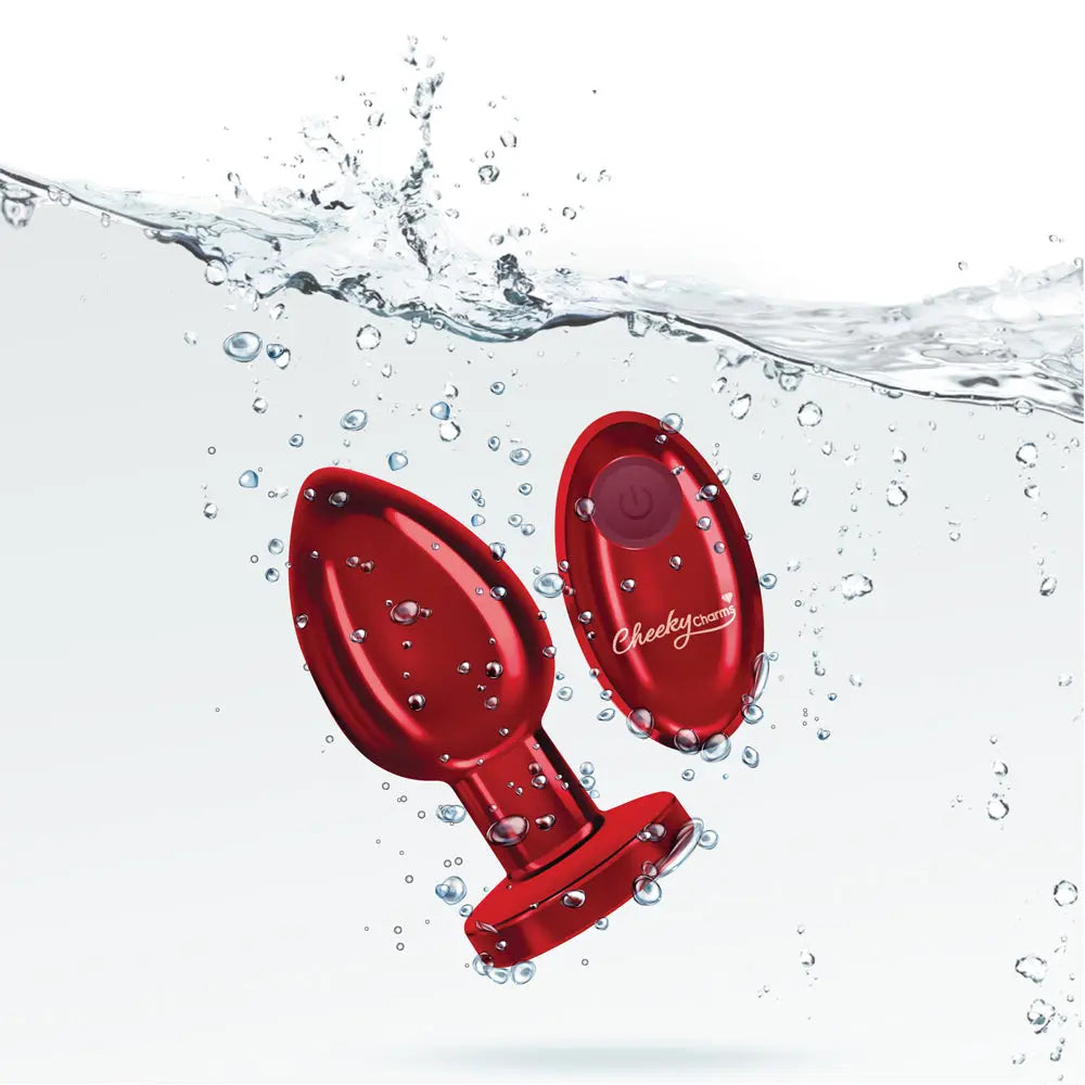 Cheeky Charms - Rechargeable Vibrating Metal Butt Plug With Remote Control - Red - Large - GreatEagleInc