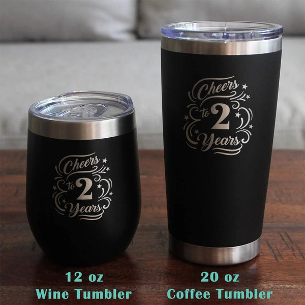 Cheers 2  Stemless Wine Glass - 2nd Anniversary Gifts Bevvee