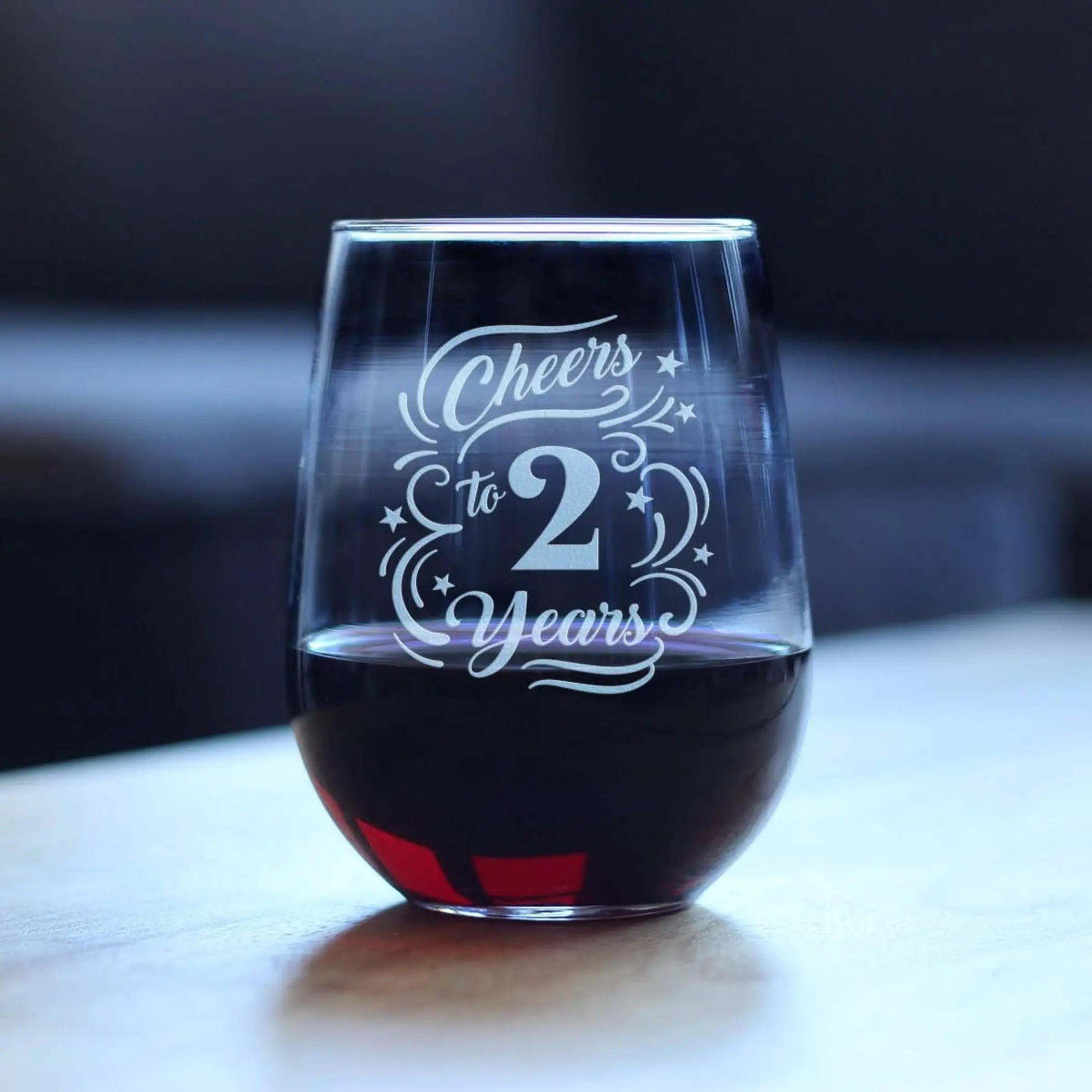 Cheers 2  Stemless Wine Glass - 2nd Anniversary Gifts Bevvee