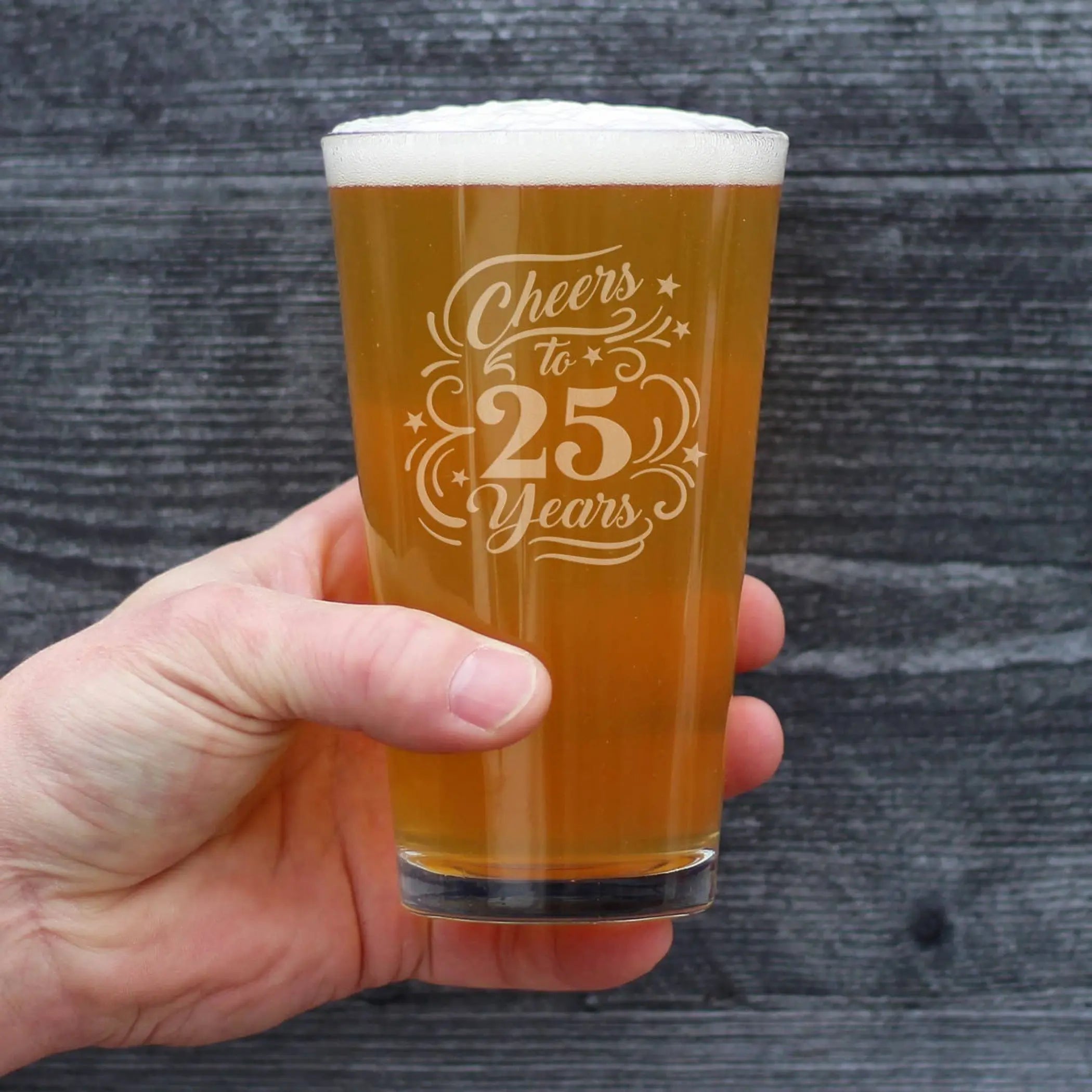 Cheers 25  Pint Glass for Beer - 25th Anniversary Gifts Bevvee
