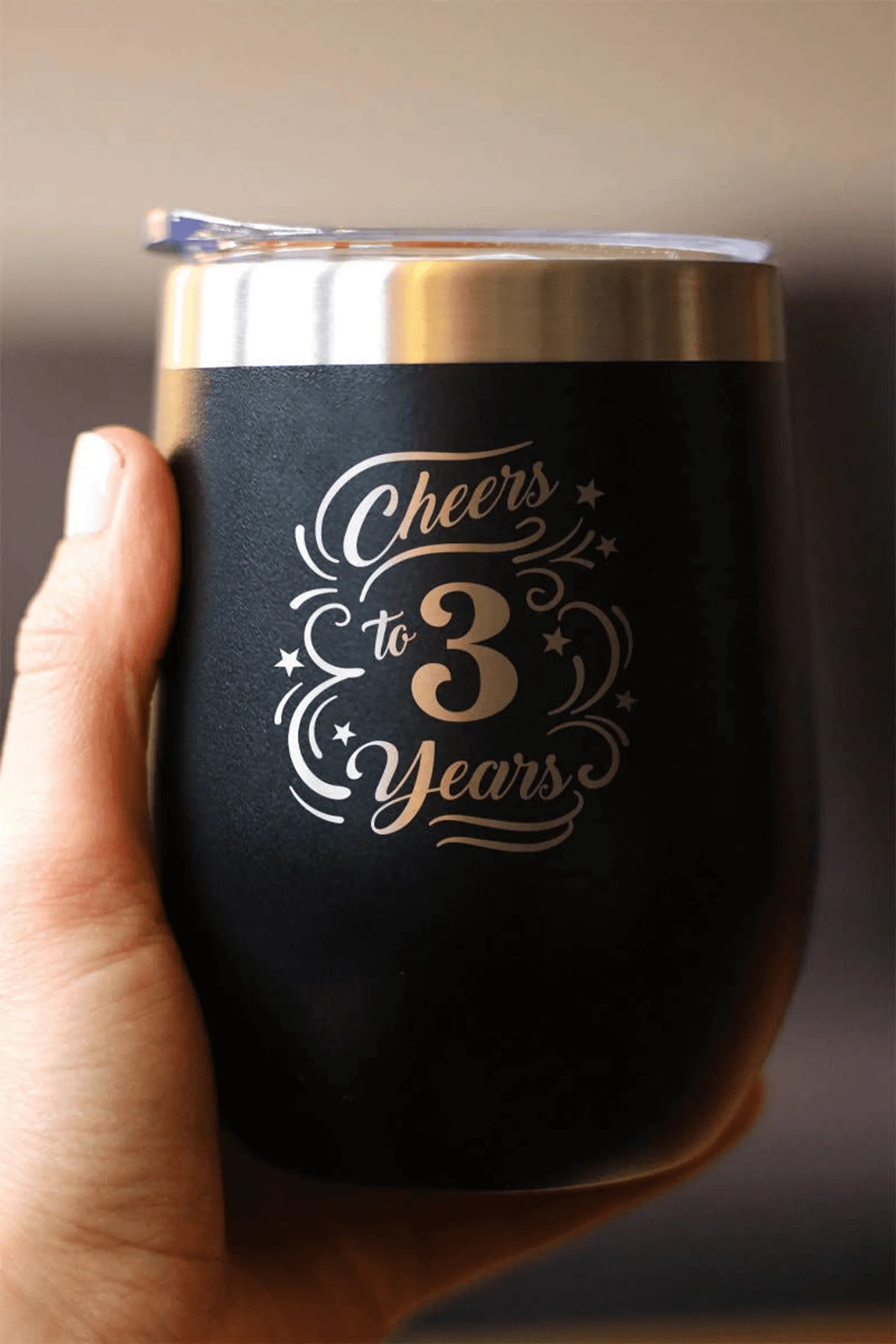 Cheers 3  Insulated Wine Tumbler - 3rd Anniversary Gifts Bevvee