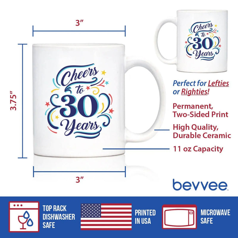 Cheers 30  Coffee Mug - 30th Anniversary Gifts Bevvee