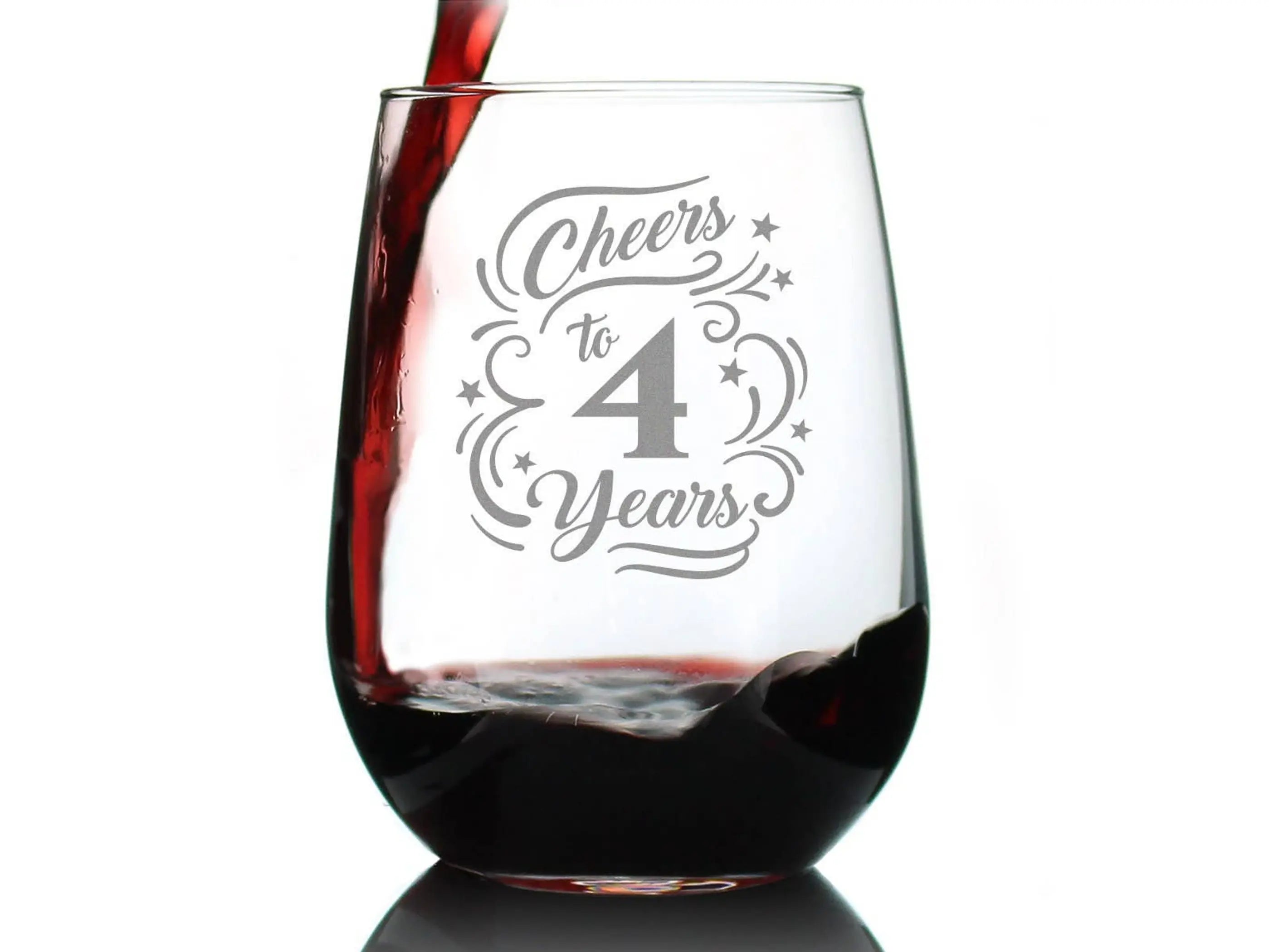 Cheers 4  Stemless Wine Glass - 4th Anniversary Gifts Bevvee