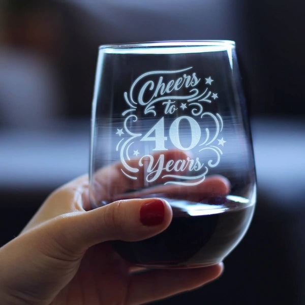 Cheers 40  Stemless Wine Glass - 40th Anniversary Gifts Bevvee