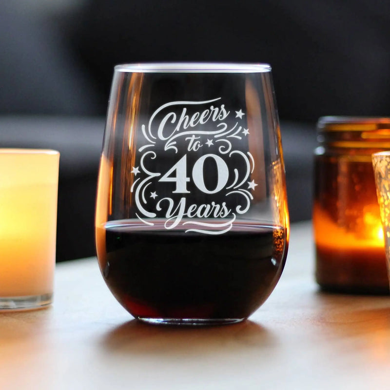 Cheers 40  Stemless Wine Glass - 40th Anniversary Gifts Bevvee