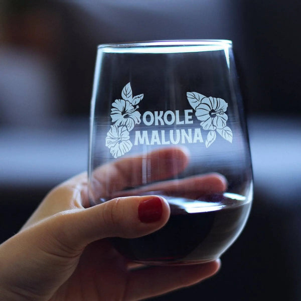 Cheers Hawaiian Okole Maluna Stemless Wine Glass Hawaii Gift Bevvee