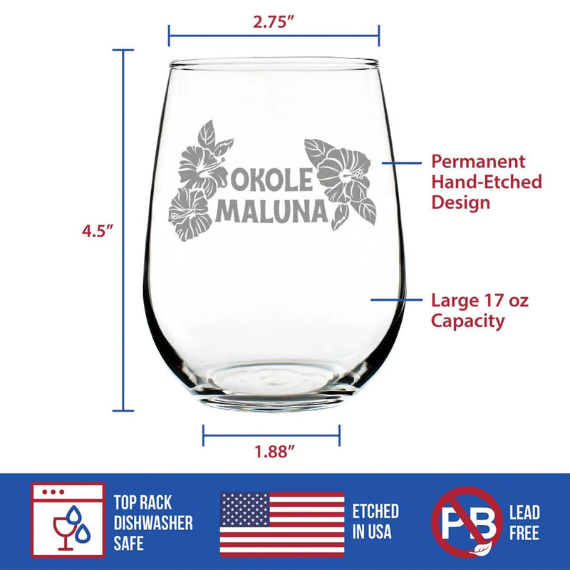Cheers Hawaiian Okole Maluna Stemless Wine Glass Hawaii Gift Bevvee