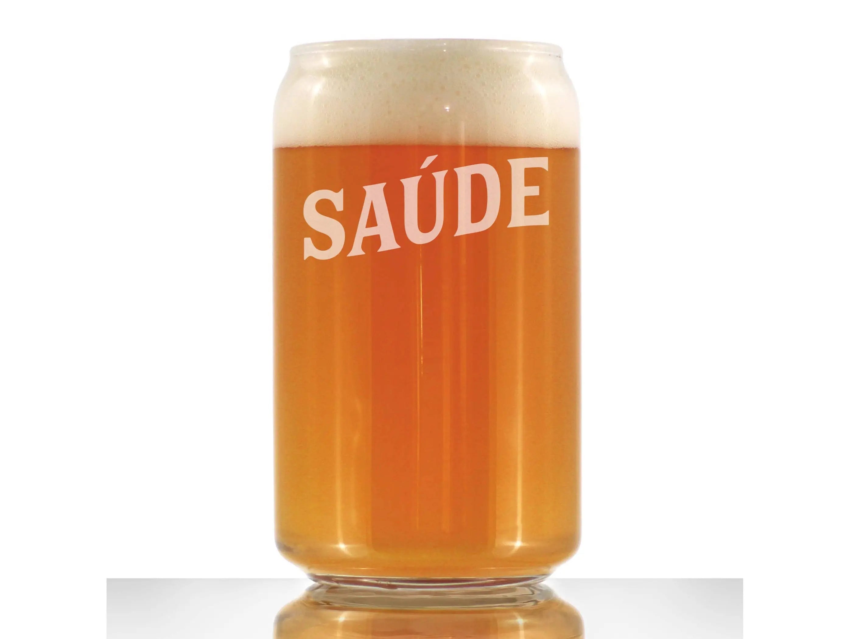 Cheers Portuguese Saude Beer Can Pint Glass - Brazil Gifts Bevvee