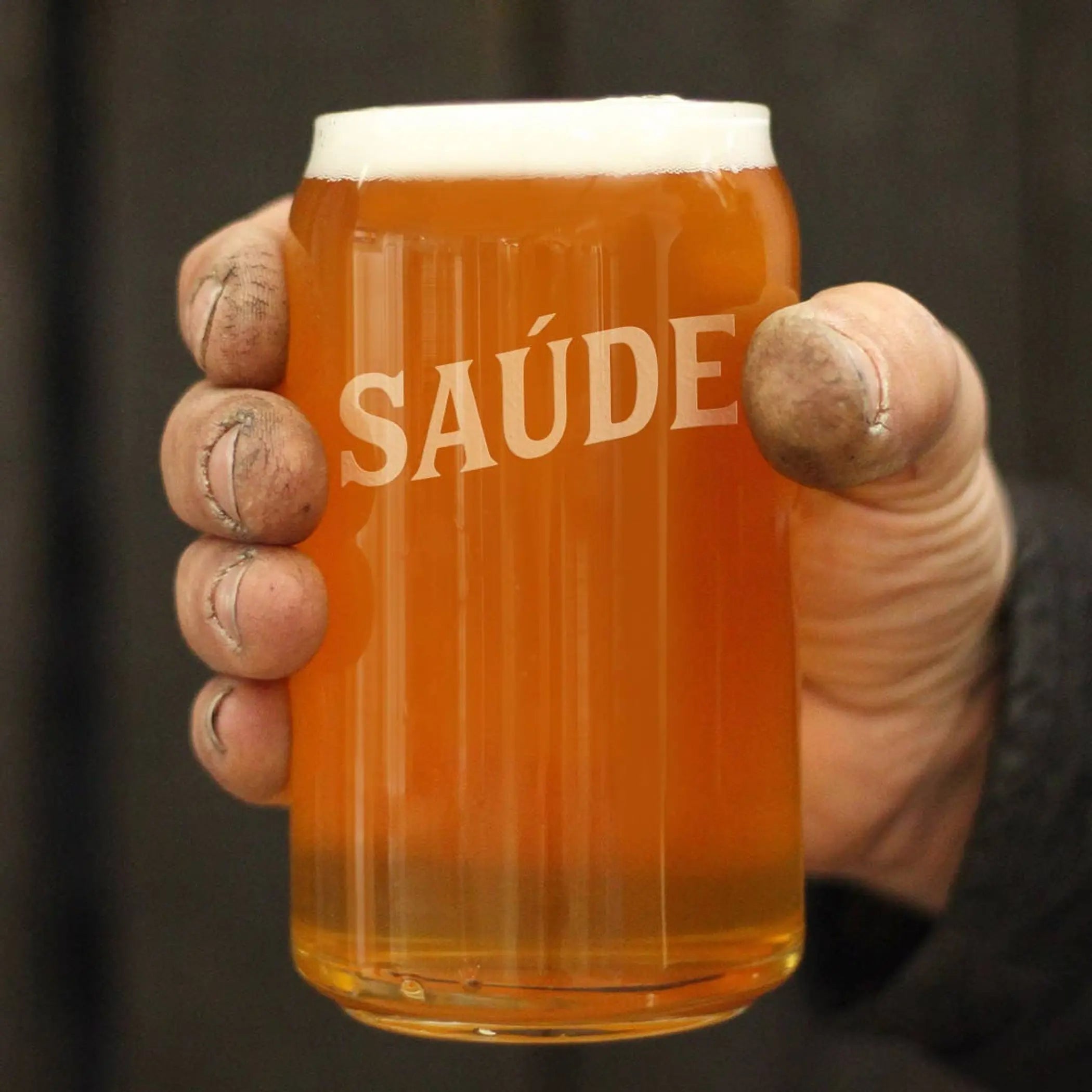 Cheers Portuguese Saude Beer Can Pint Glass - Brazil Gifts Bevvee