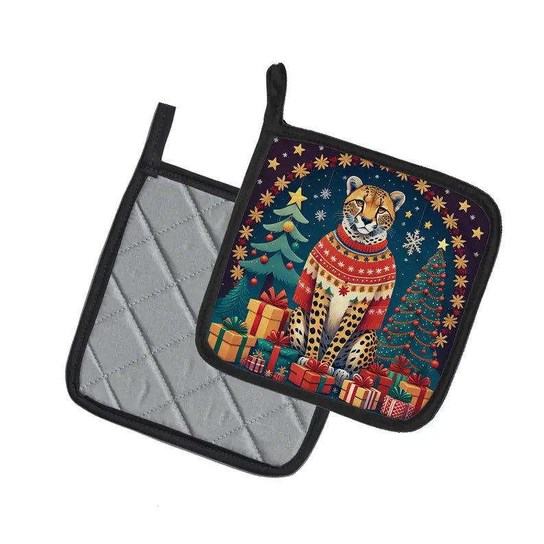 Cheetah Christmas Pair of Pot Holders Caroline's Treasures