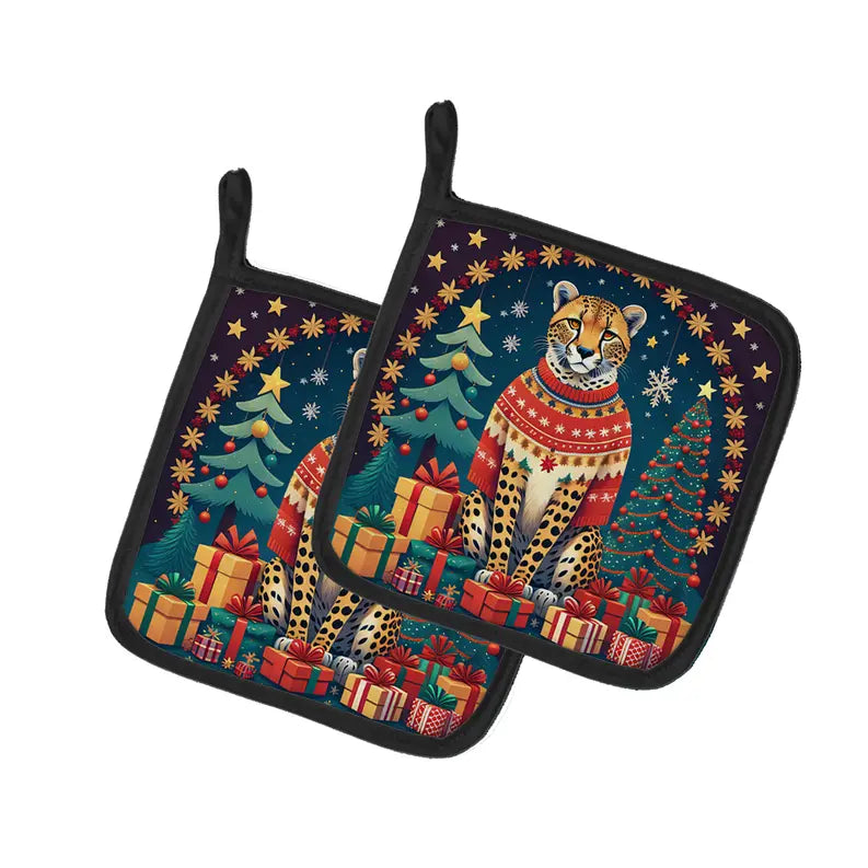 Cheetah Christmas Pair of Pot Holders Caroline's Treasures