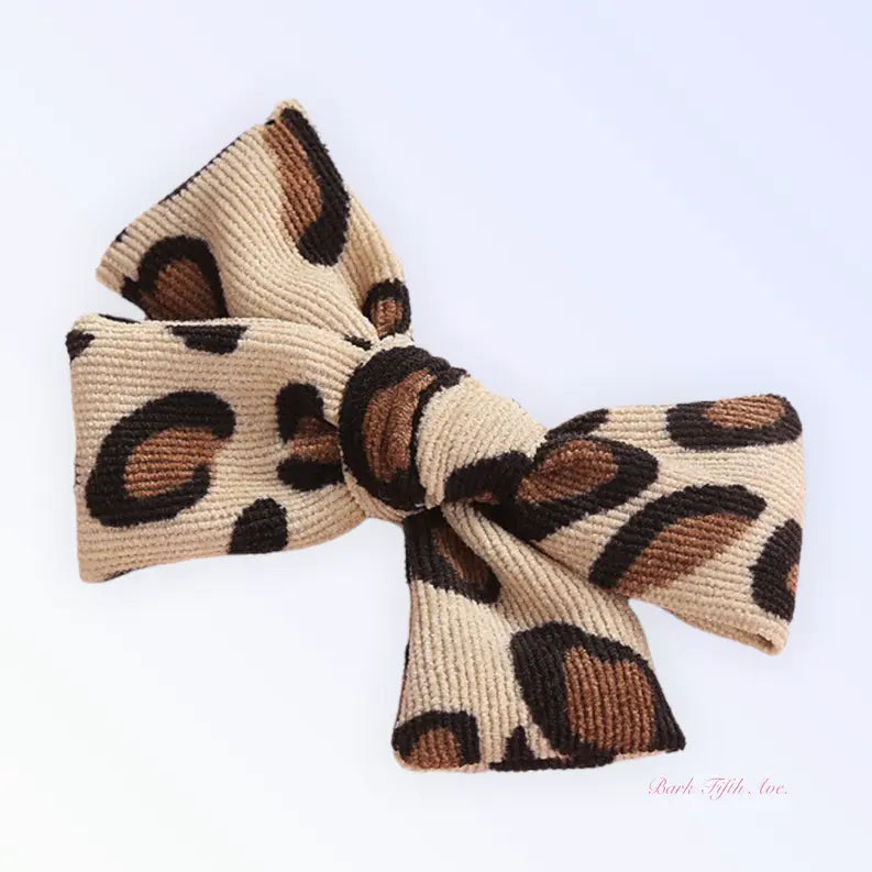 Cheetah Corduroy Knot Bow Hair Clip Bark Fifth Avenue