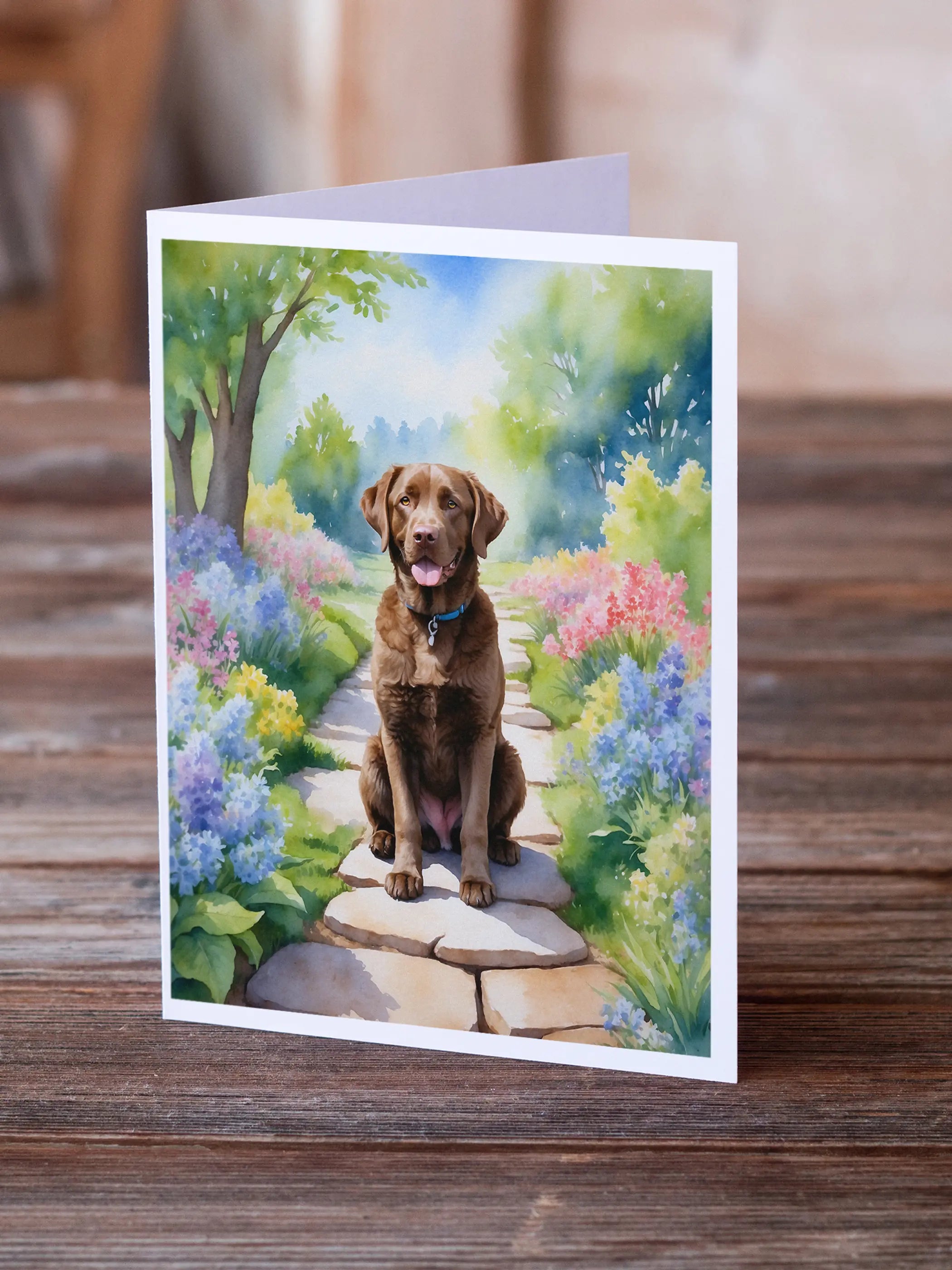Chesapeake Bay Retriever Spring Path Greeting Cards Pack of 8 Caroline's Treasures