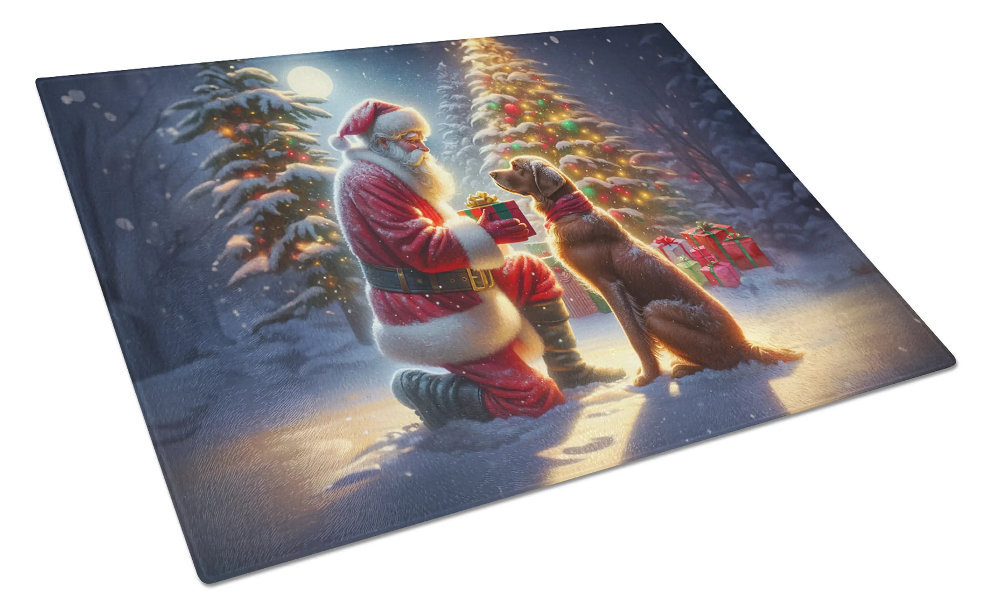 Chesapeake Bay Retriever and Santa Claus Glass Cutting Board Caroline's Treasures