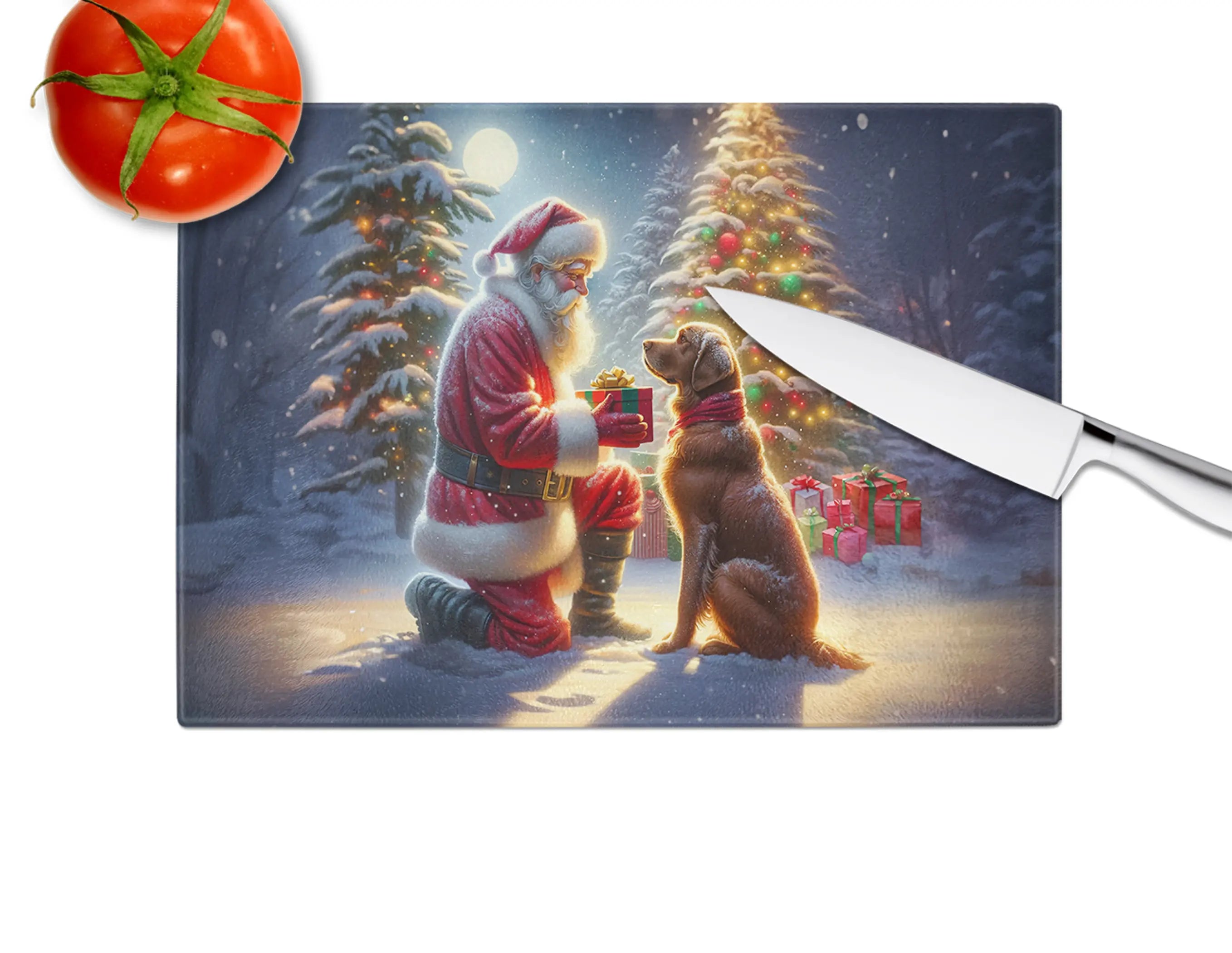 Chesapeake Bay Retriever and Santa Claus Glass Cutting Board Caroline's Treasures