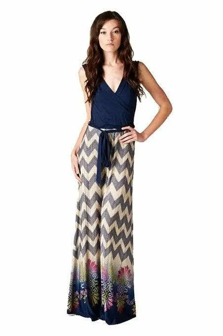 Chevron Bohemian Dotted Print Sleeveless Long Maxi Dress SurelyMine