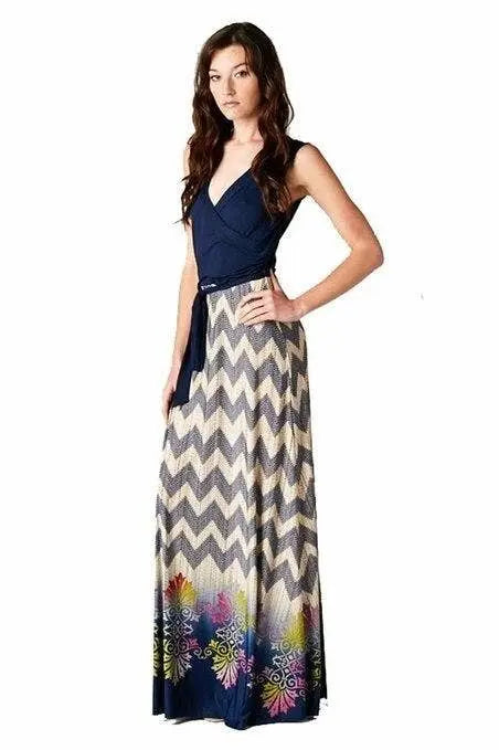 Chevron Bohemian Dotted Print Sleeveless Long Maxi Dress SurelyMine