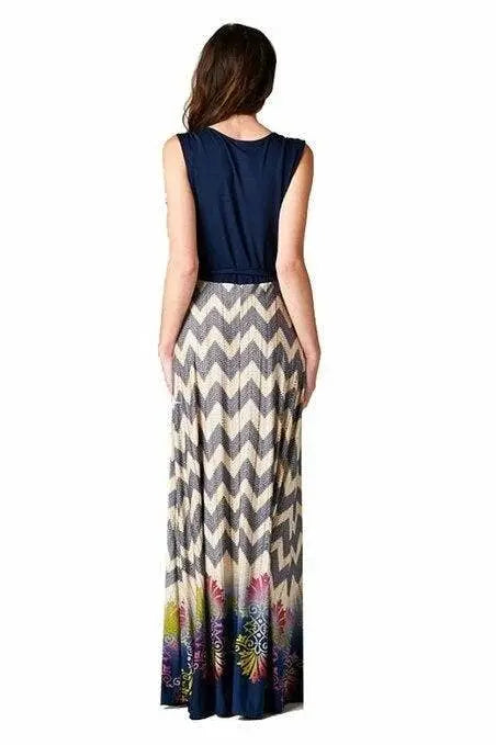 Chevron Bohemian Dotted Print Sleeveless Long Maxi Dress SurelyMine