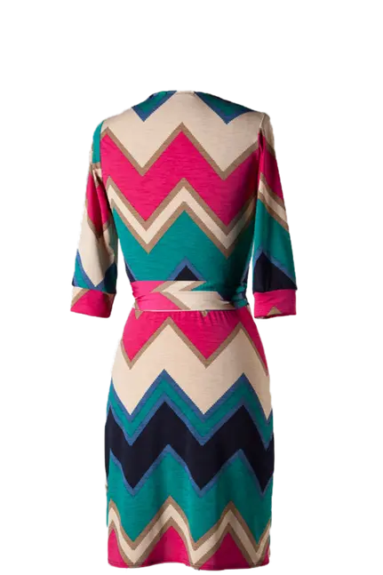Chevron Midi Quarter Sleeves Wrap Dress SurelyMine