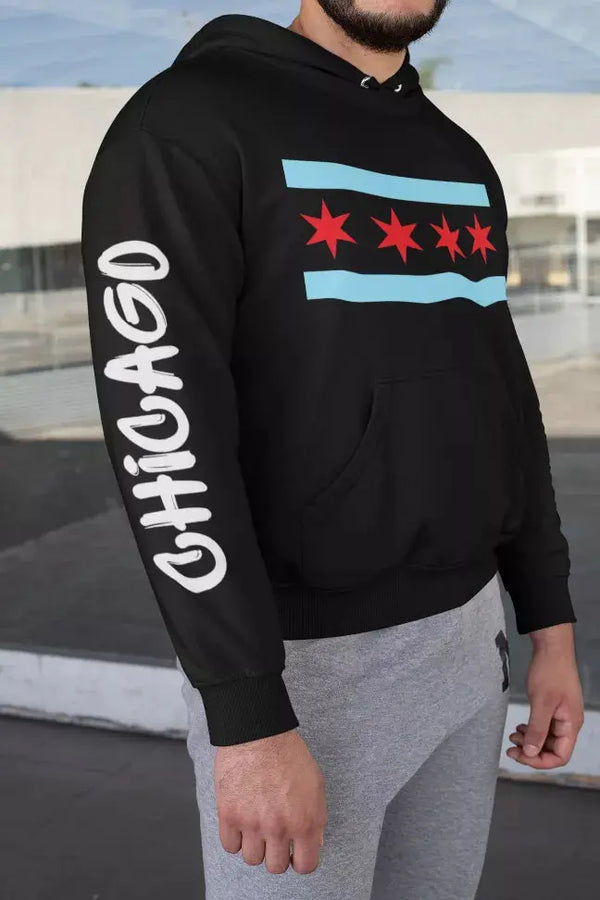 Chicago Flag Hoodie - Graffiti Black Cat Bazaar