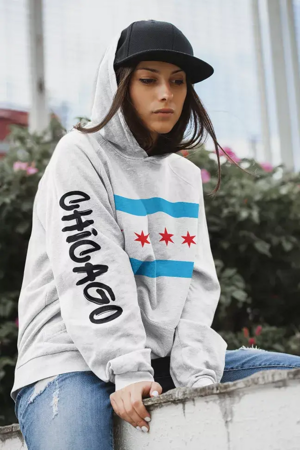 Chicago Flag Hoodie - Graffiti Black Cat Bazaar