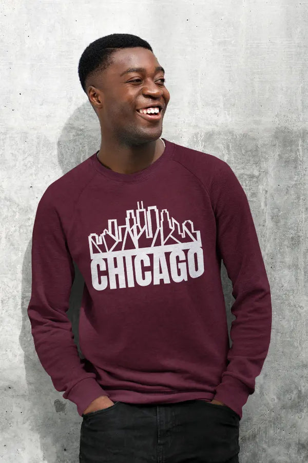 Chicago Skyline Crewneck with "Chicago" Text Black Cat Bazaar