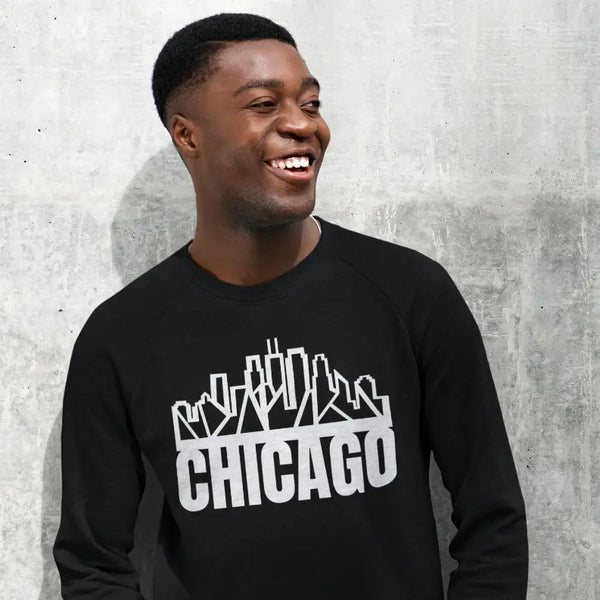 Chicago Skyline Crewneck with "Chicago" Text Black Cat Bazaar