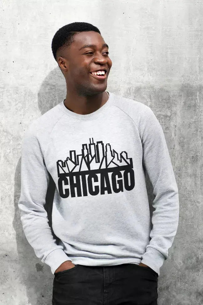 Chicago Skyline Crewneck with "Chicago" Text Black Cat Bazaar
