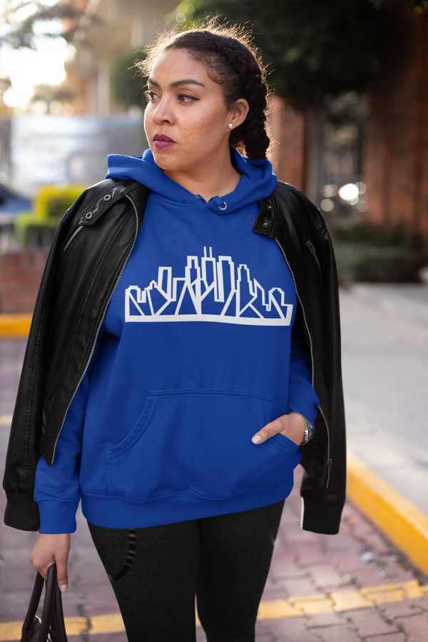 Chicago Skyline Hoodie with White Outline Black Cat Bazaar