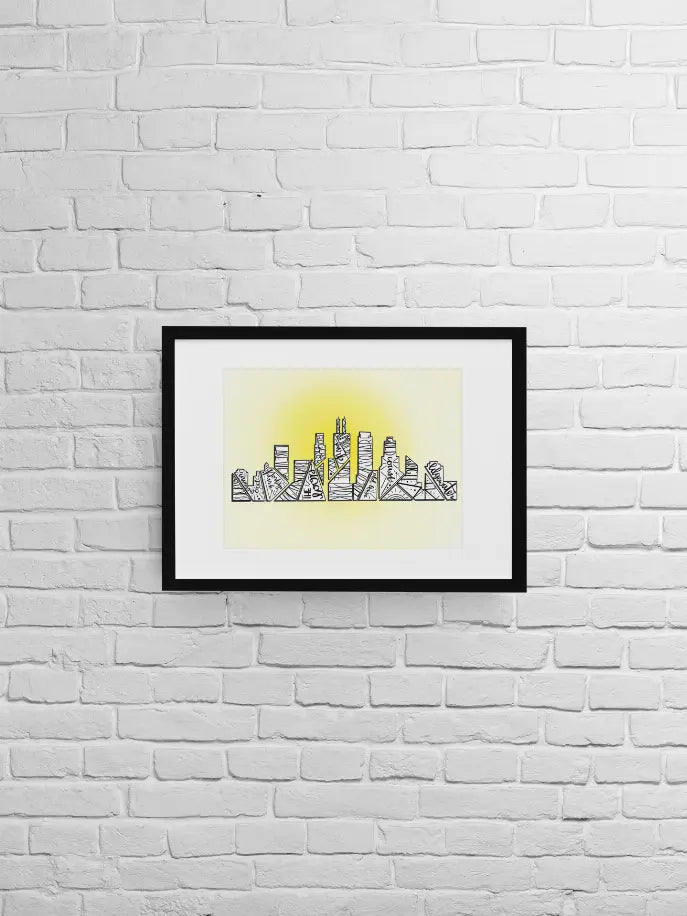 Chicago Skyline with Neighborhoods Wall Art Print Black Cat Bazaar
