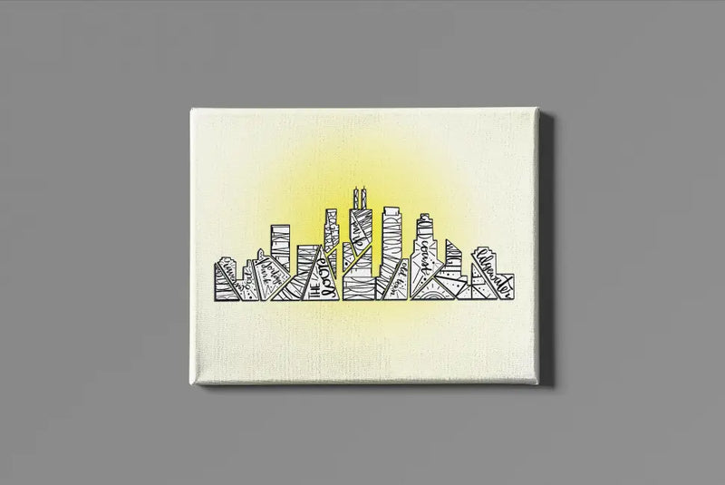 Chicago Skyline with Neighborhoods Wall Art Print Black Cat Bazaar