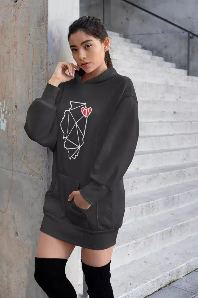 Chicago, IL Hooded Pullover Dress Black Cat Bazaar