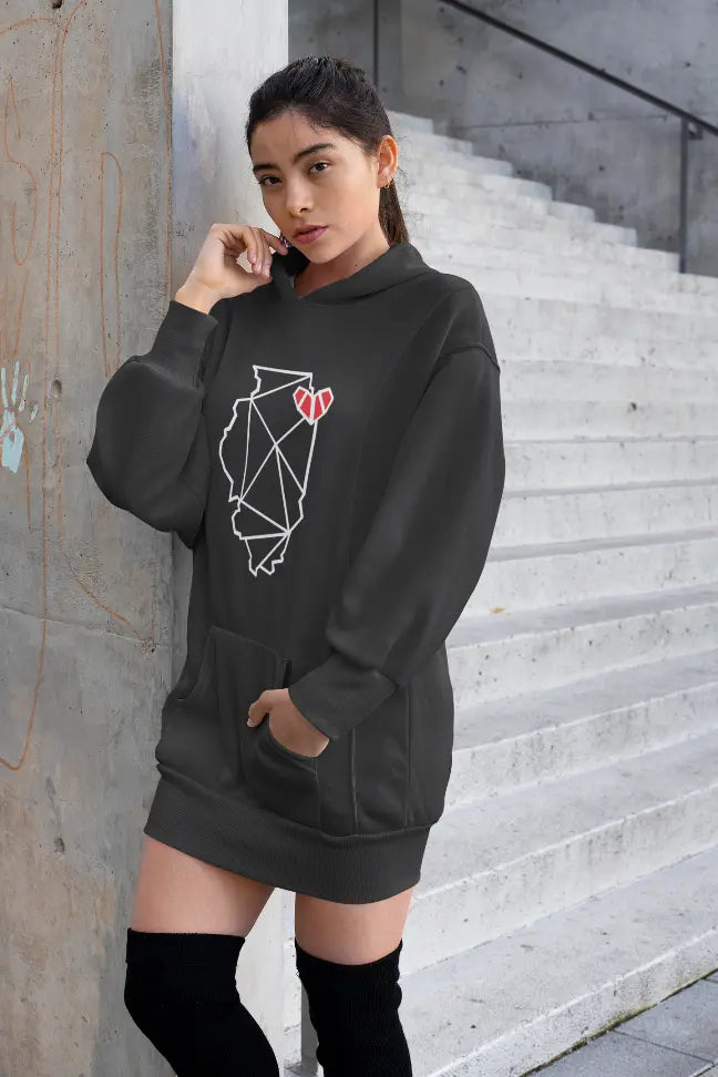 Chicago, IL Hooded Pullover Dress Black Cat Bazaar