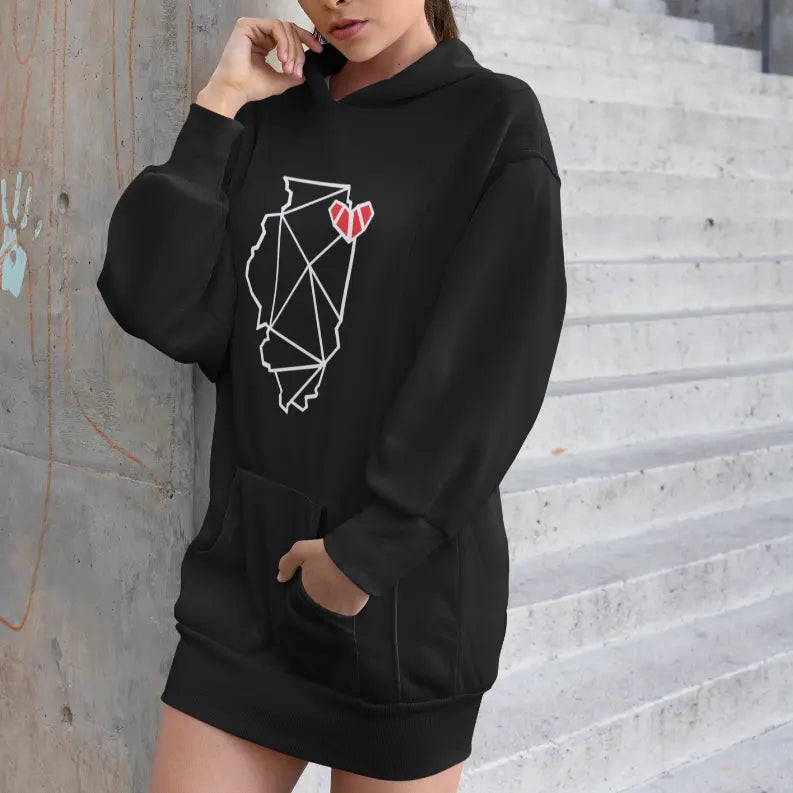 Chicago, IL Hooded Pullover Dress Black Cat Bazaar