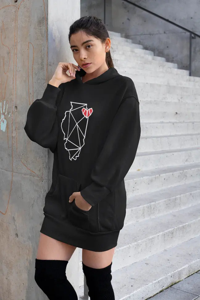 Chicago, IL Hooded Pullover Dress Black Cat Bazaar