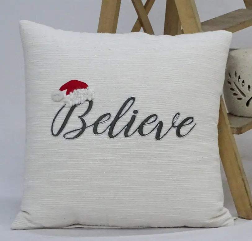 Chicos Home 20" x 20" Christmas Throw Pillow with text- Believe Classy R Us LLC